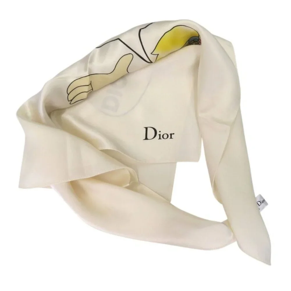 Christian Dior J'adore Scarf Heart Ribbon Flower Girl Silk White 0026